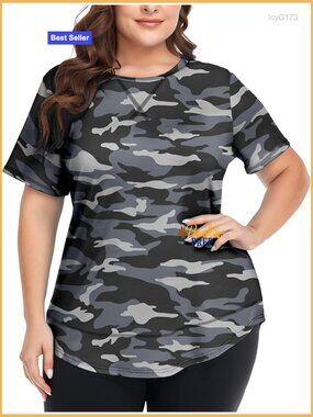 Plus Size Workout Tops Women Short Sleeve Loose Fit Athletic Gym Yoga Shirts